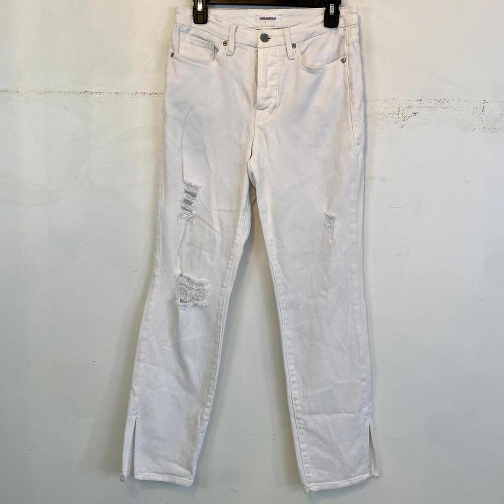 GOOD AMERICAN white distressed high rise good boy jeans sz 6